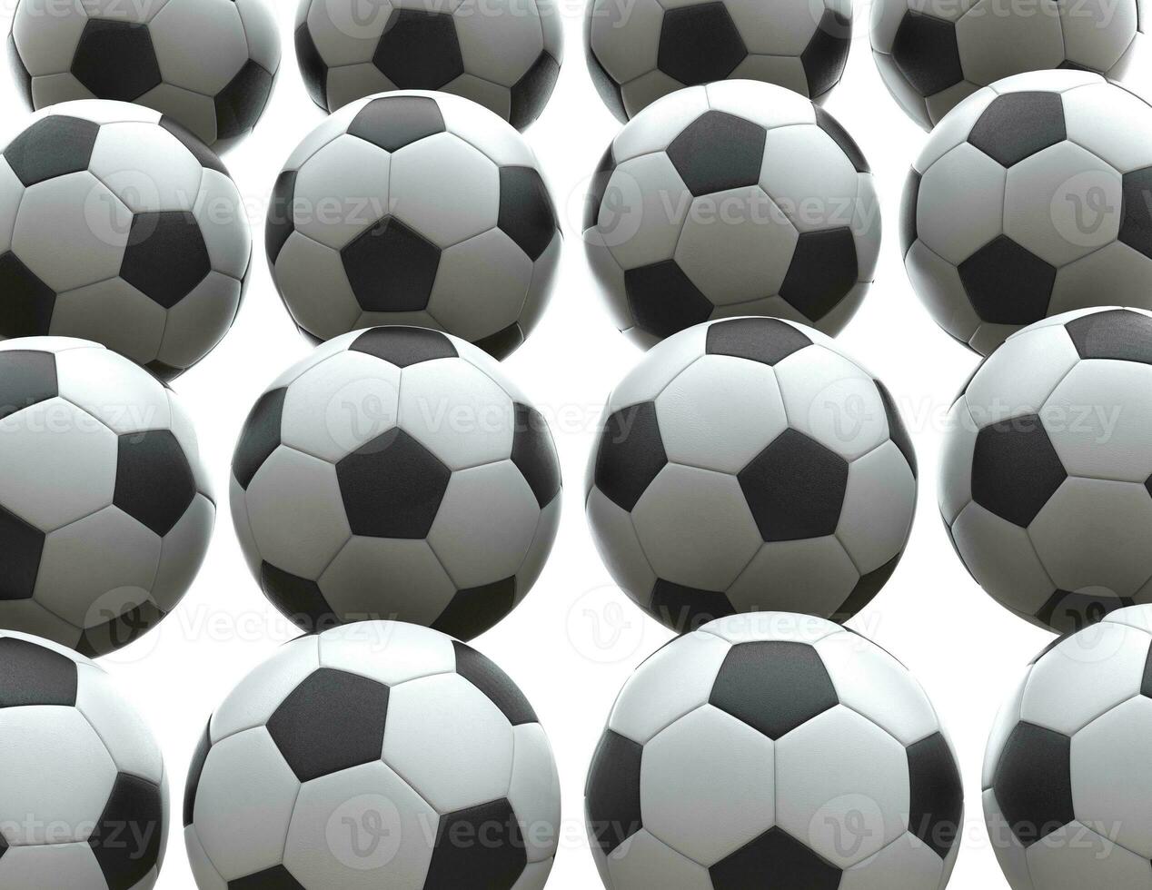 Wall of soccer balls - isolated on white background photo