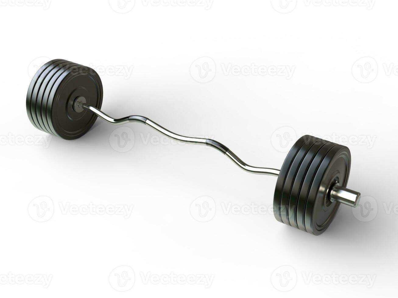 Big barbell weight with curved bar - top view - isolated on white background - 3D illustration photo