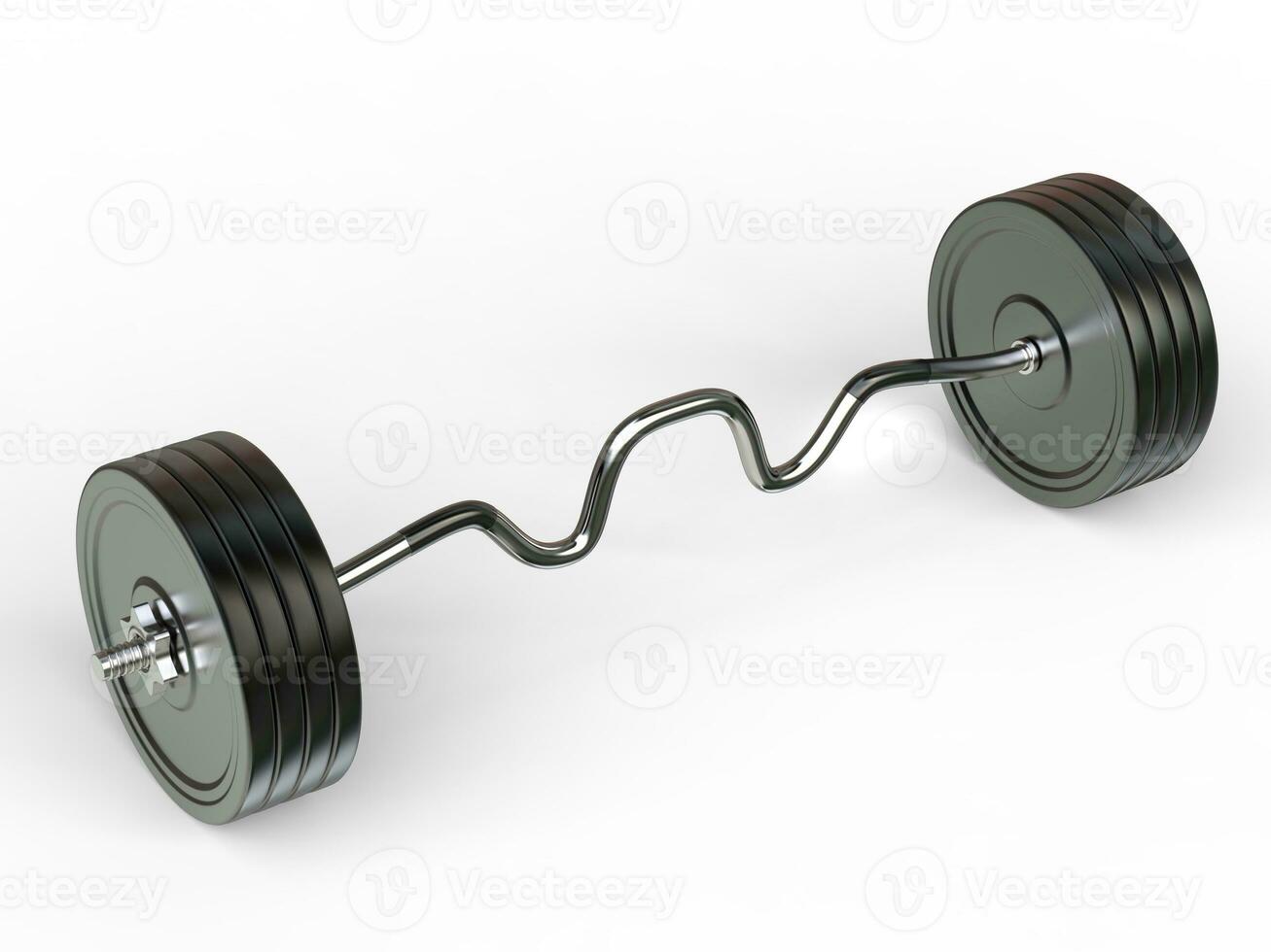 Big barbell weight with EZ bar - top view closeup - isolated on white background - 3D render photo