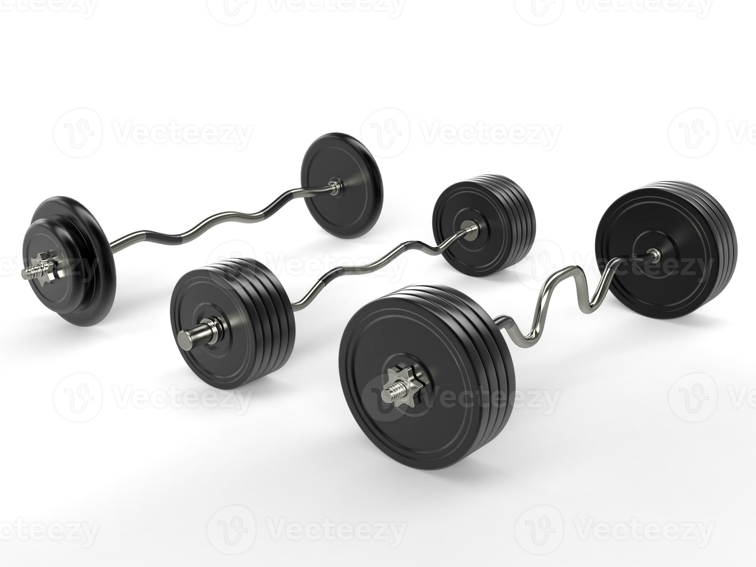 Various barbell weights side view isolated on white background 3D
