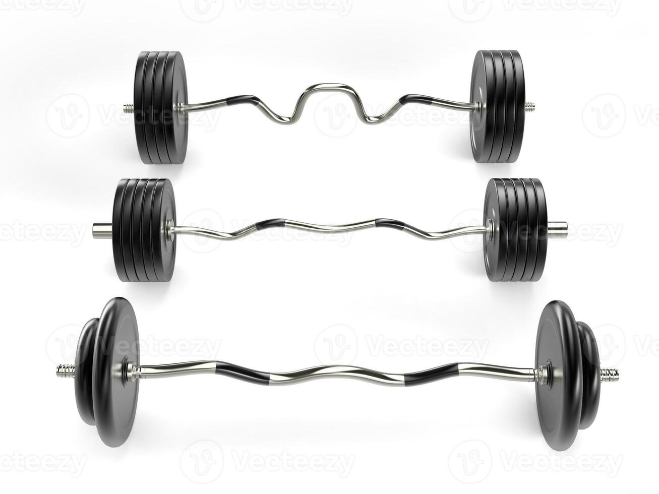 Barbell weights with standard and curved bars - isolated on white