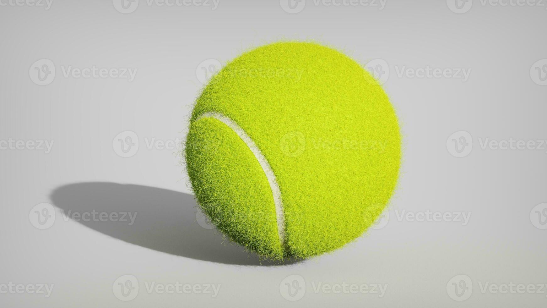 Bright green tennis ball on white background with long shadow photo