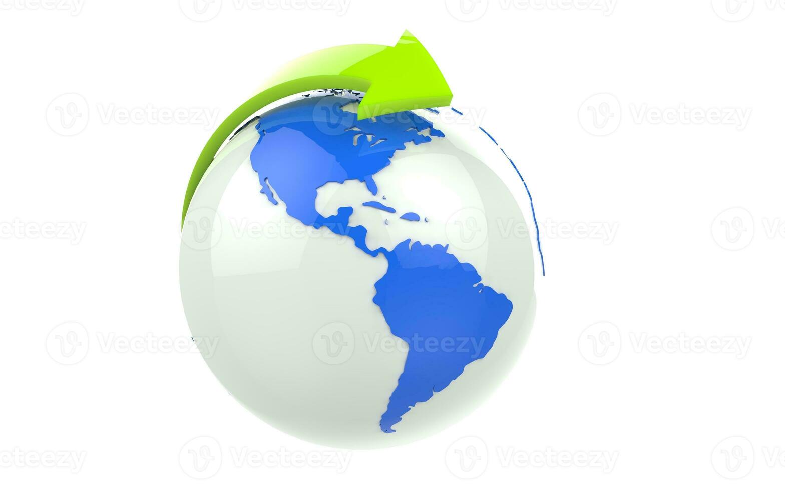 Blue eco globe with green arrow photo