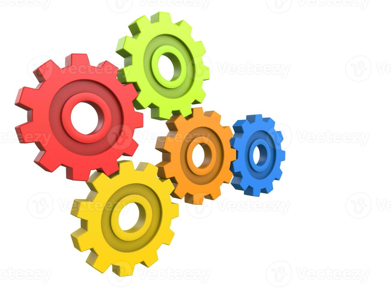 Colorful gears - red gear closeup - isolated on white background photo