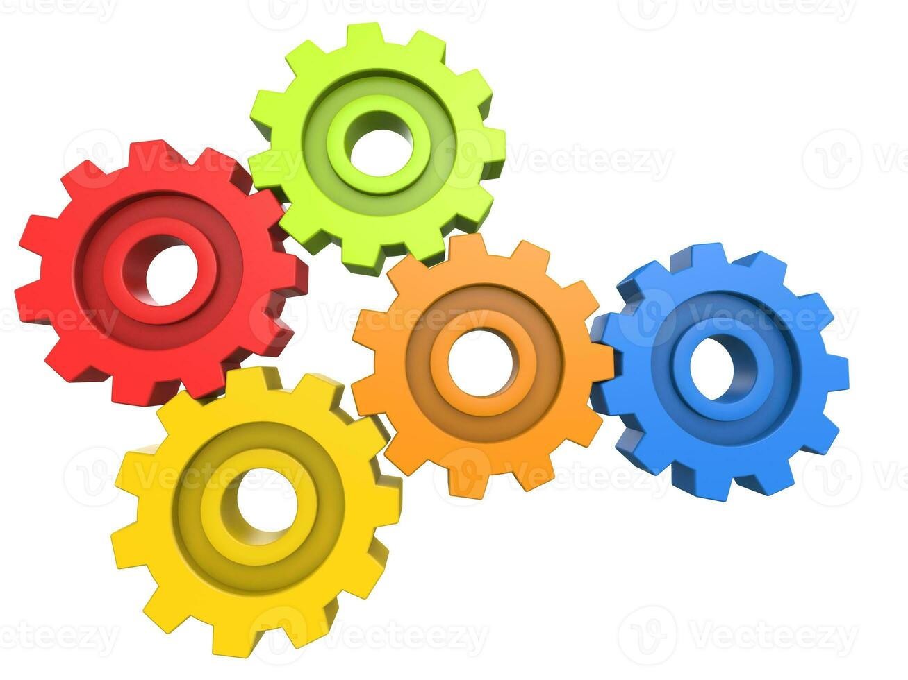 Bright colorful gears - front view - isolated on white background photo