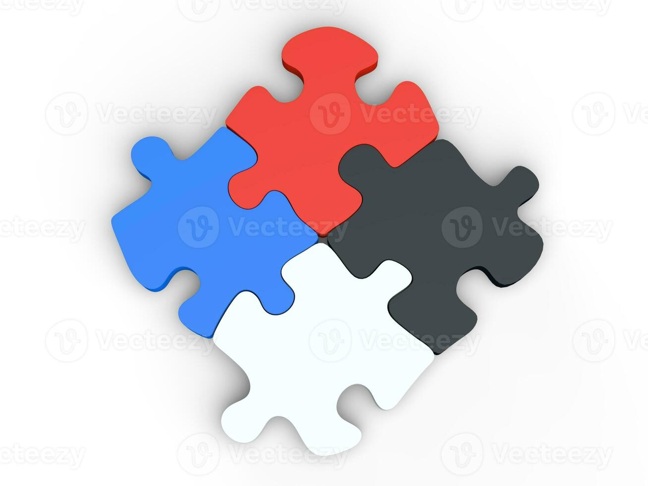Four piece puzzle set in red, blue, black and white colors photo