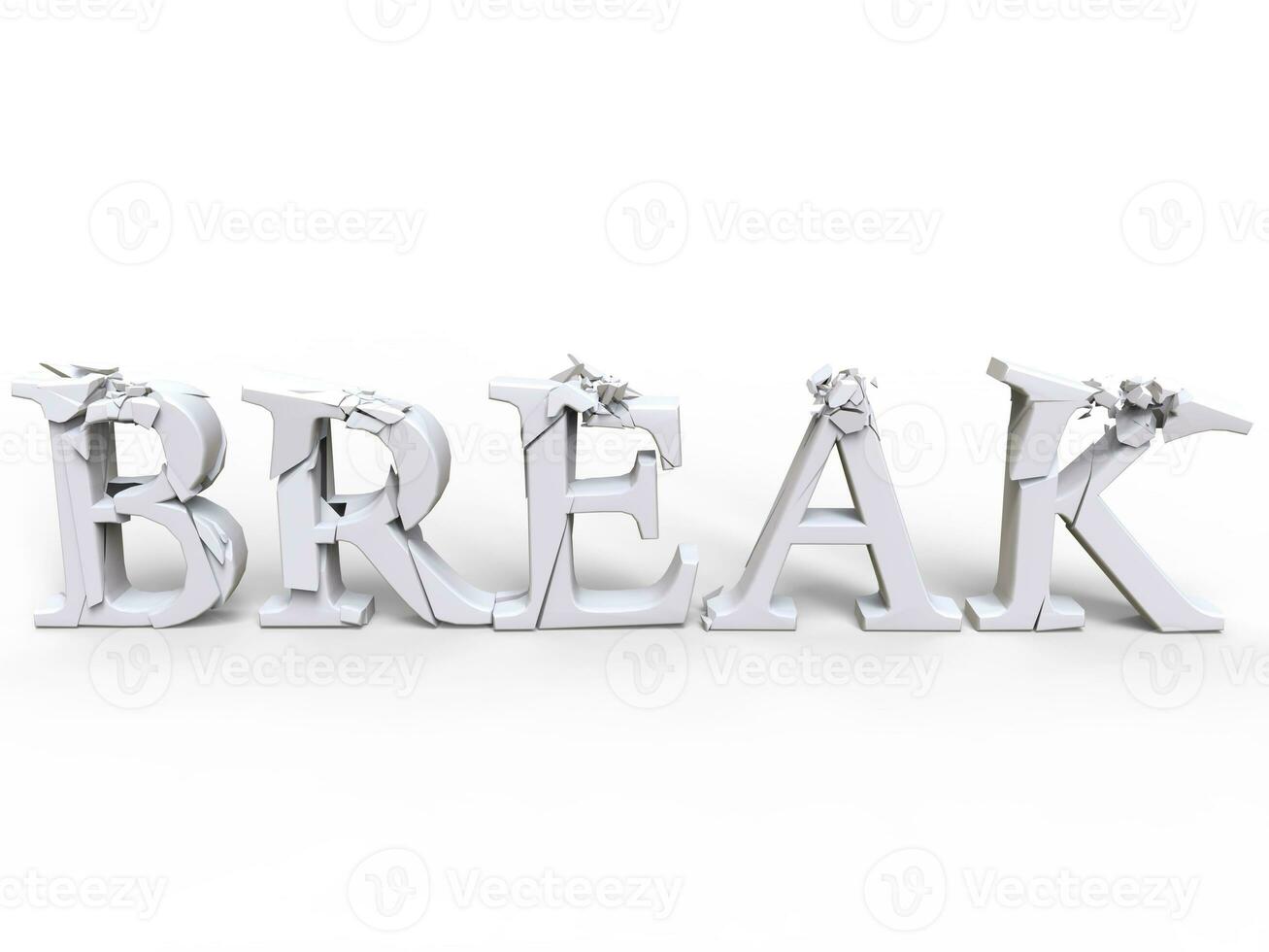 Fractured and broken font spelling out break - top down view photo