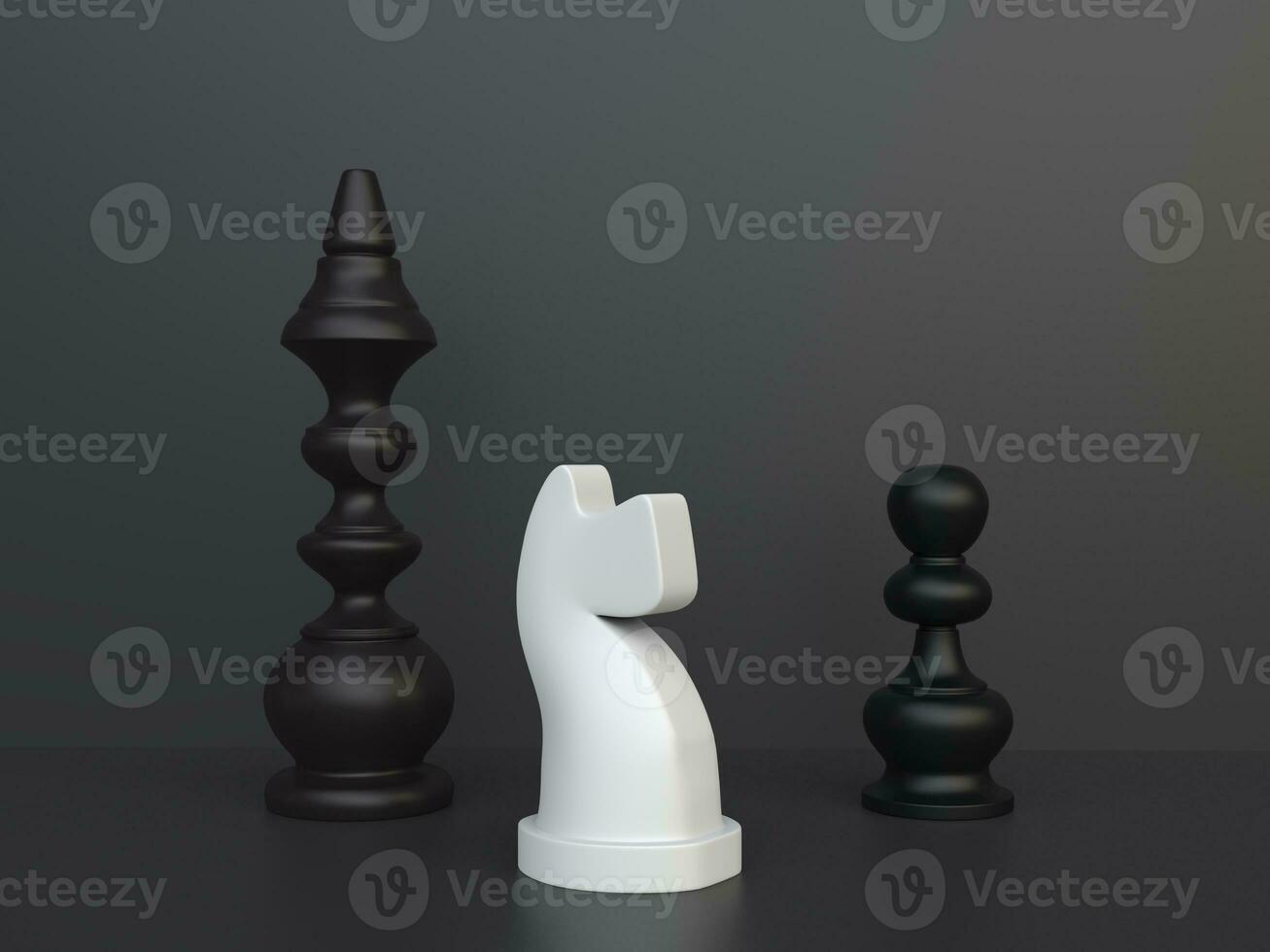 Black and white chess pieces on dark background photo