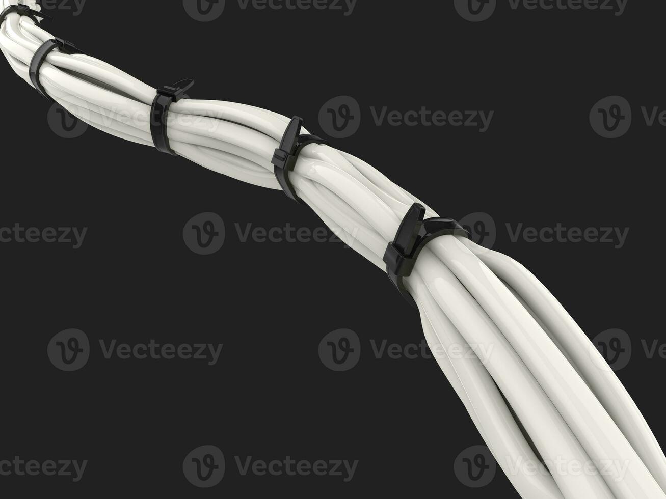 White cables tied together with black zipties photo