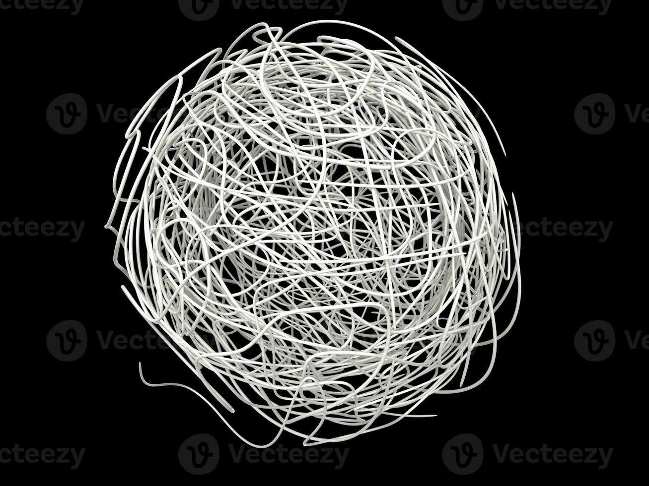 Ball of tangled white wires - isolated on black background photo