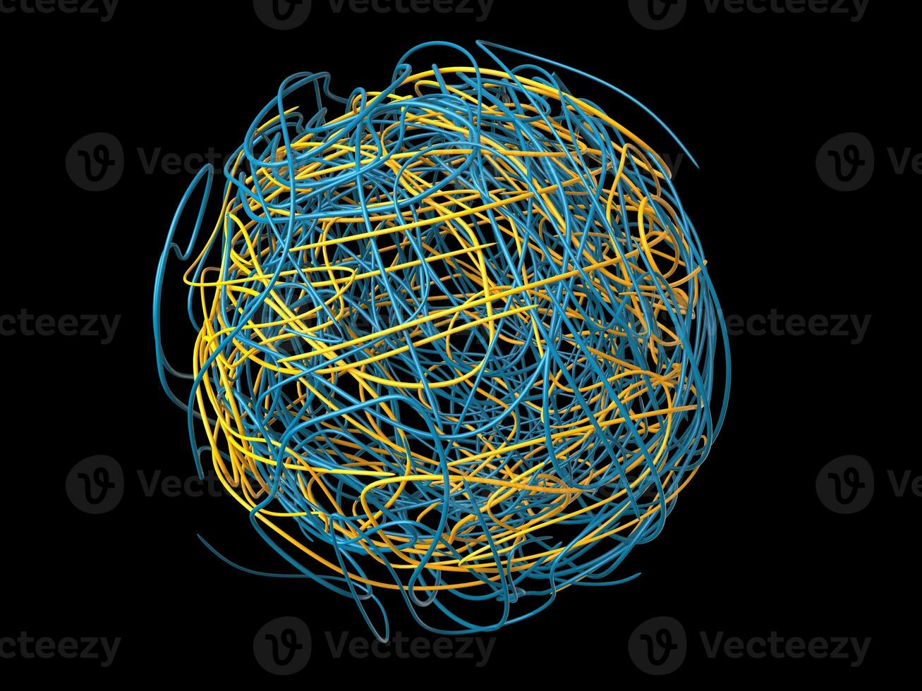 azul y amarillo enredado alambres en un pelota foto