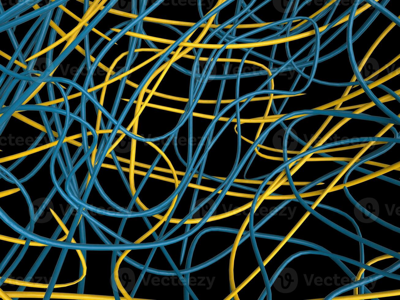 Blue and yellow wires all tangled together photo