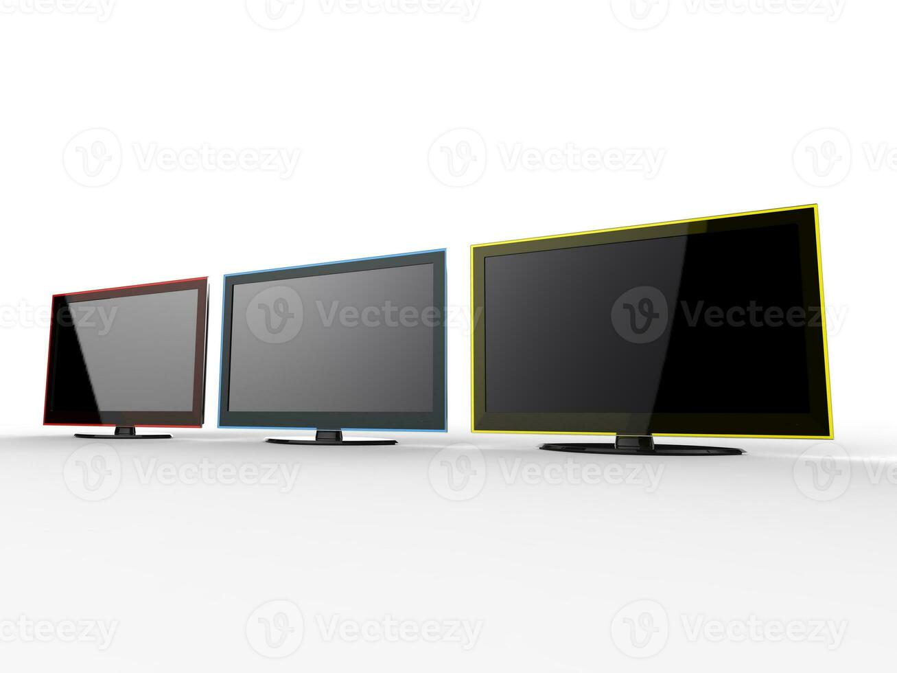 Red, blue, and yellow TV sets photo