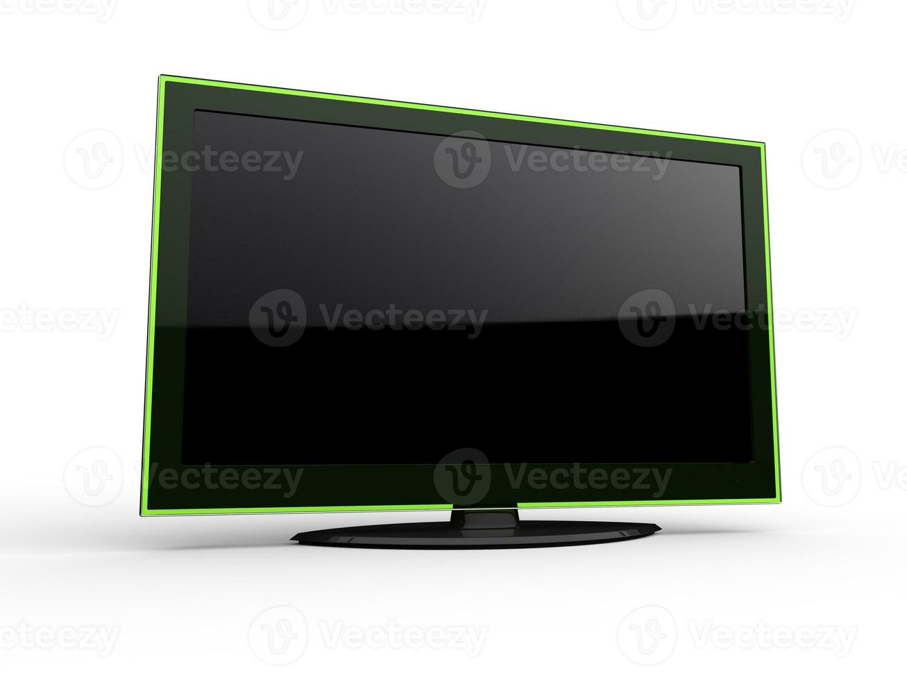 Modern stylish TV screen with green rim photo