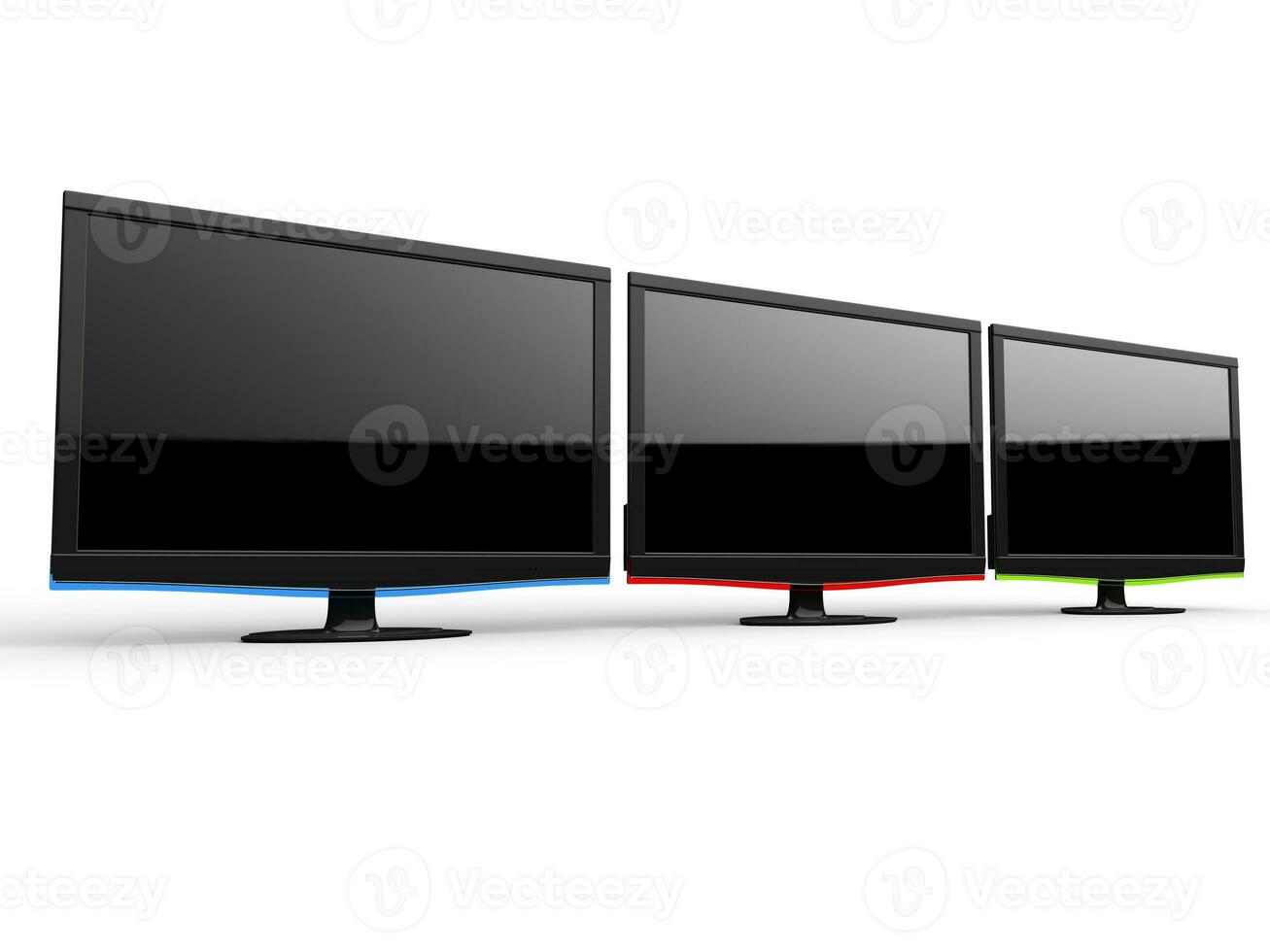 Row of modern TV screens photo