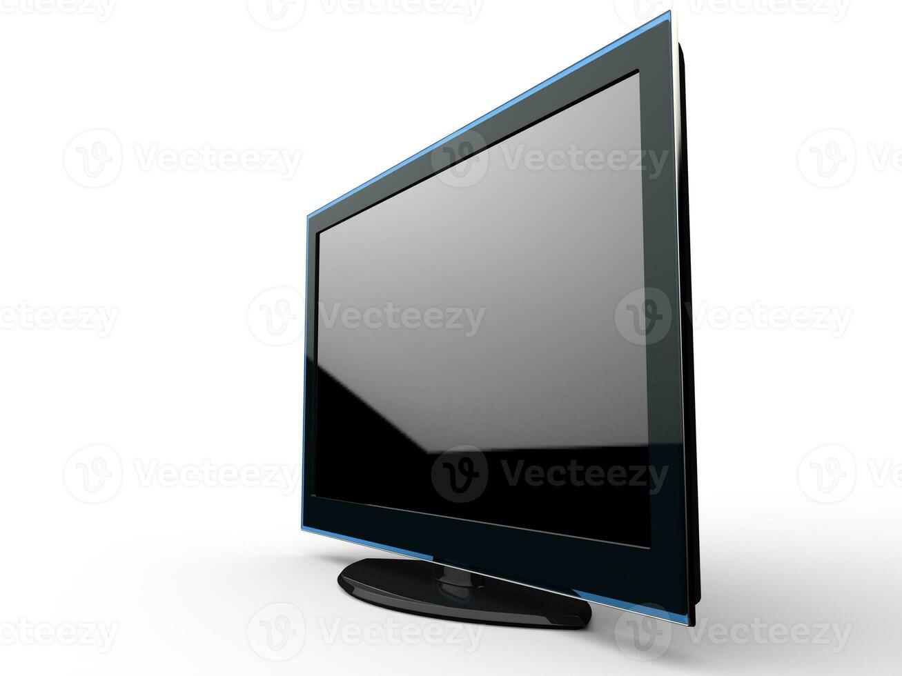 Modern black TV screen with blue rim photo