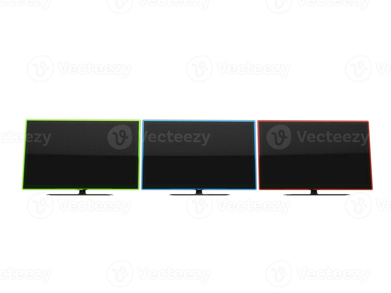 Red, blue, and green TV sets - front view photo