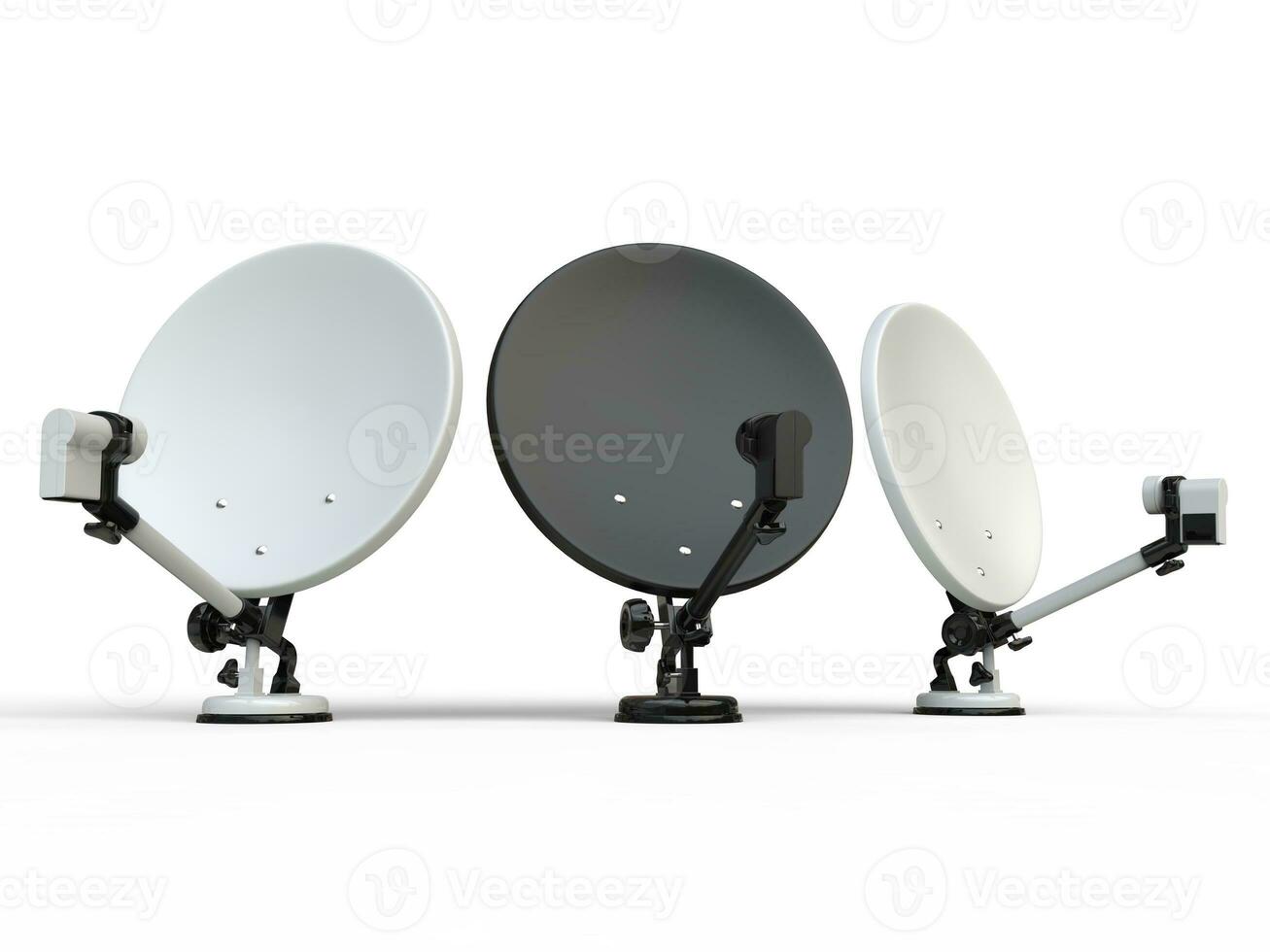 Three black and white TV satellite dishes photo