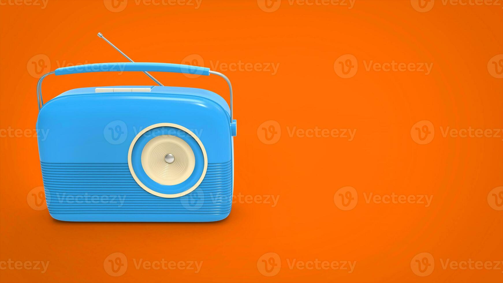 Cool blue vintage radio on orange background photo