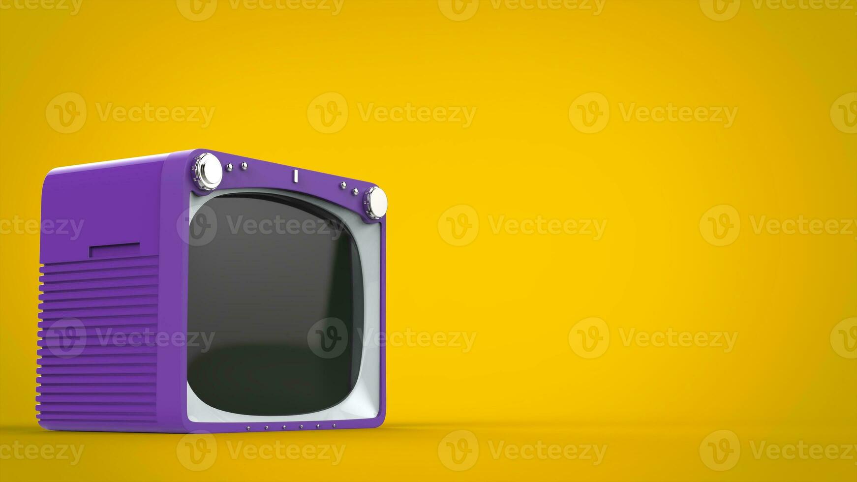 Purple retro style TV set on yellow background photo