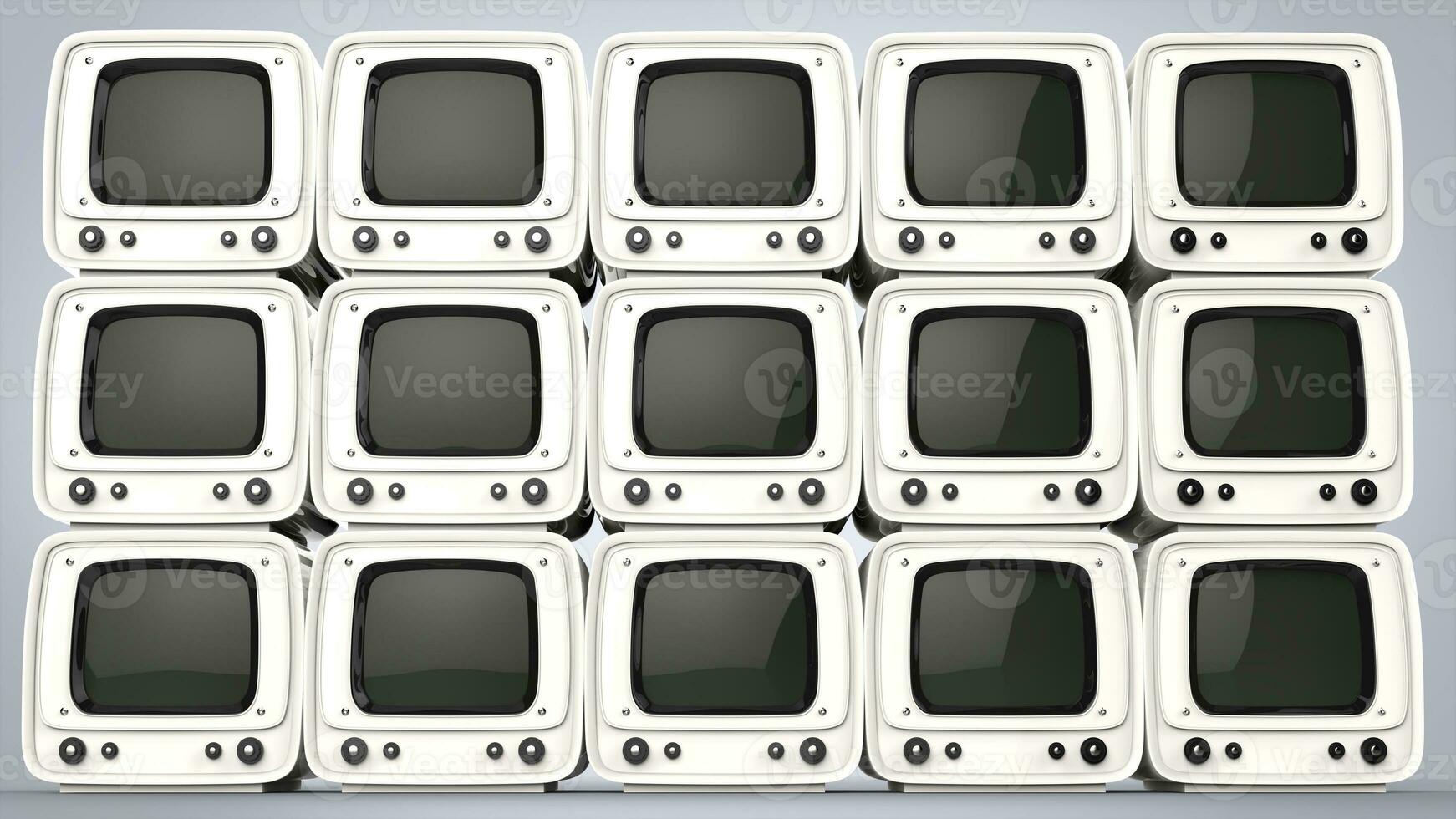 Wall of vintage style white TV sets photo