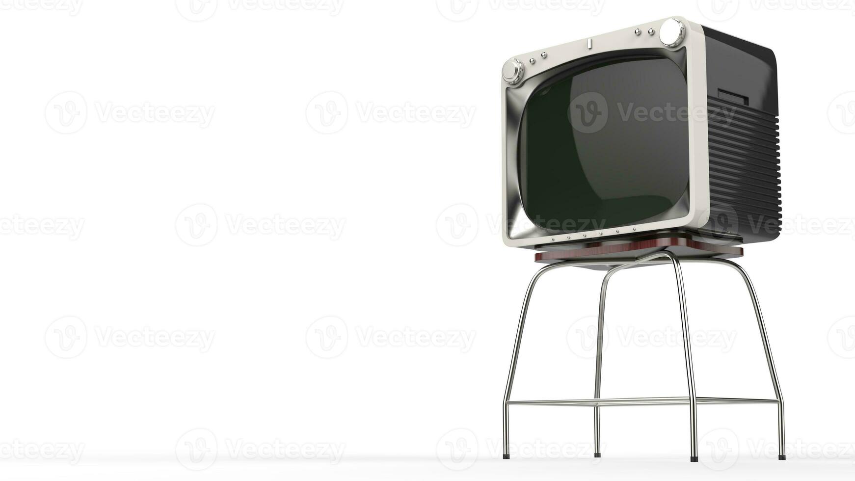 Vintage black TV set with white front on a stand photo