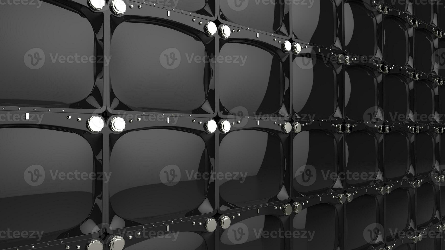 Big wall of black shiny TV screens - perspective shot photo