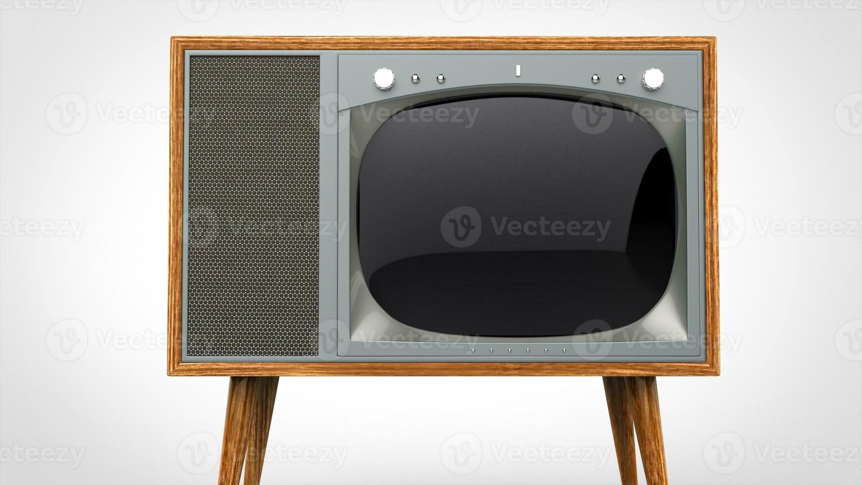 Wooden vintage TV set with silver front - closeup shot photo
