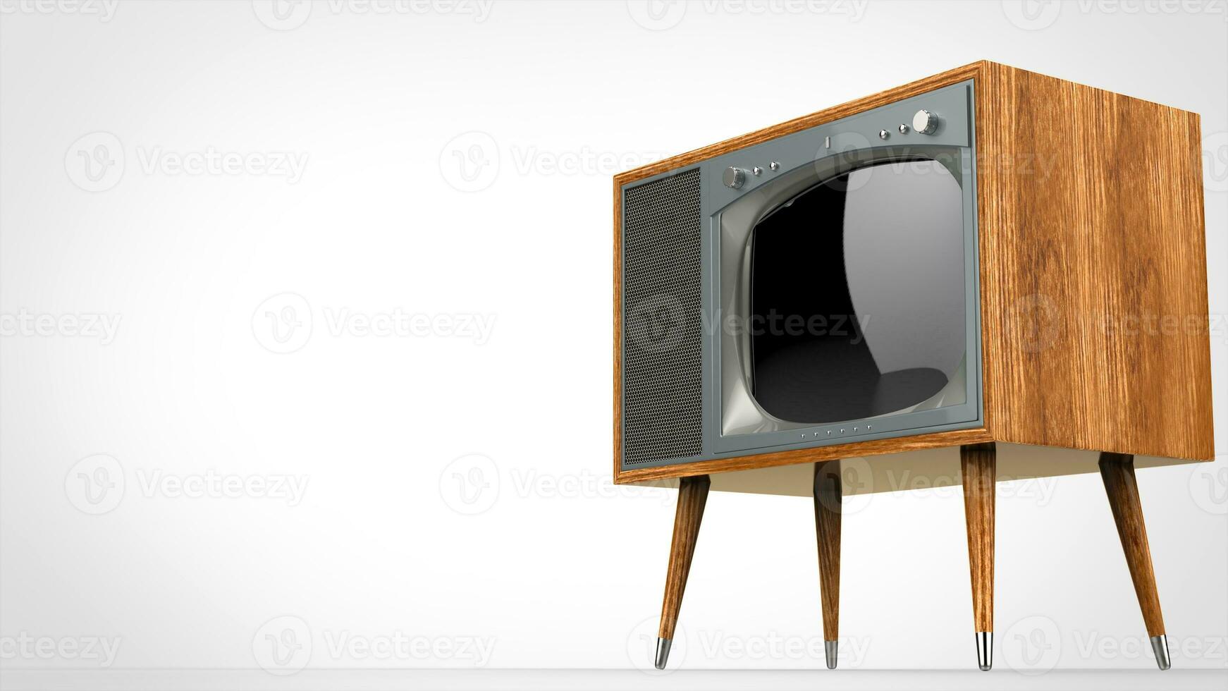 Wooden vintage TV set with silver front photo