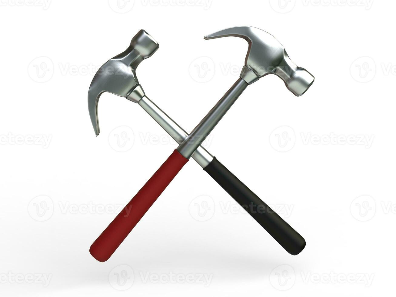 Steel hammers with red and black rubber handles - isolated on white background photo