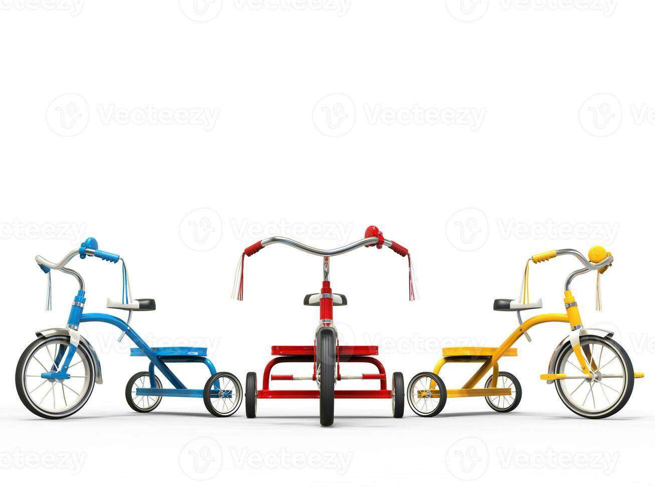 Red, blue and yellow tricycles photo