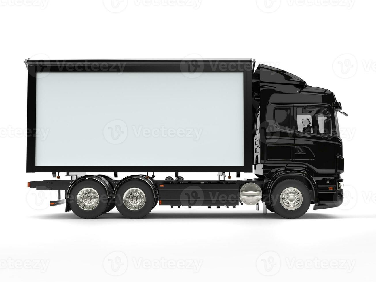 Black modern heavy transport truck - side view photo