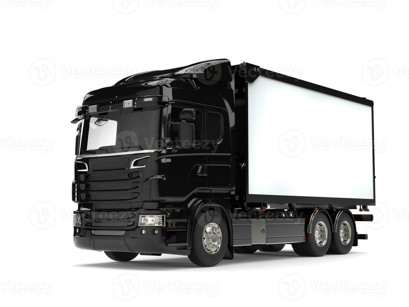 Black modern heavy transport truck - studio shot photo