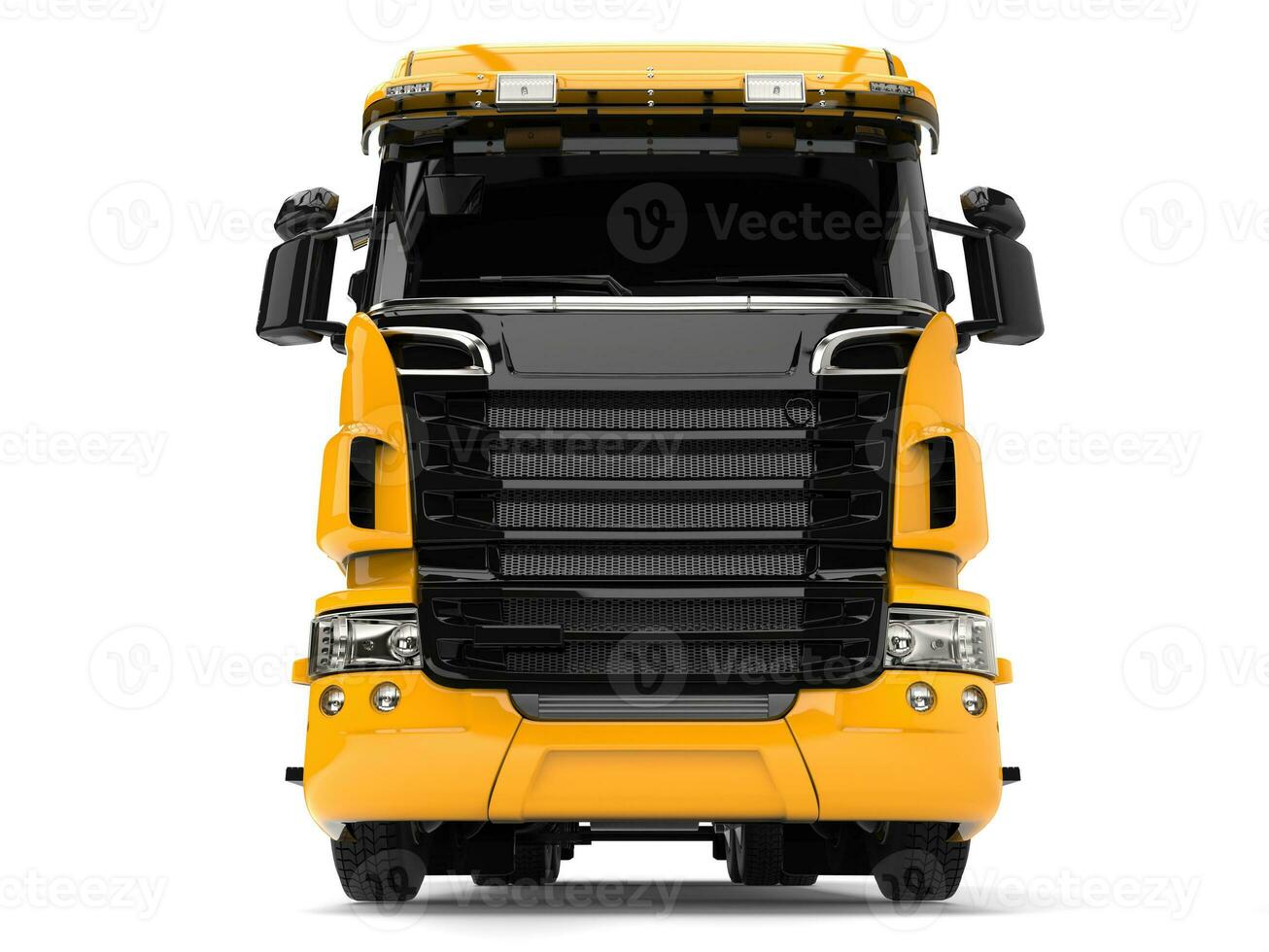 Yellow modern heavy transport truck - front view photo