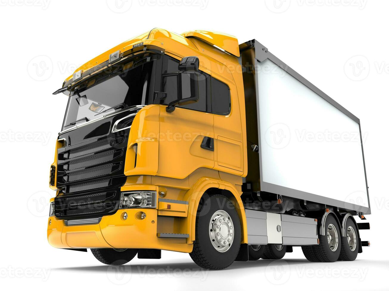 Yellow modern heavy transport truck - low angle shot photo