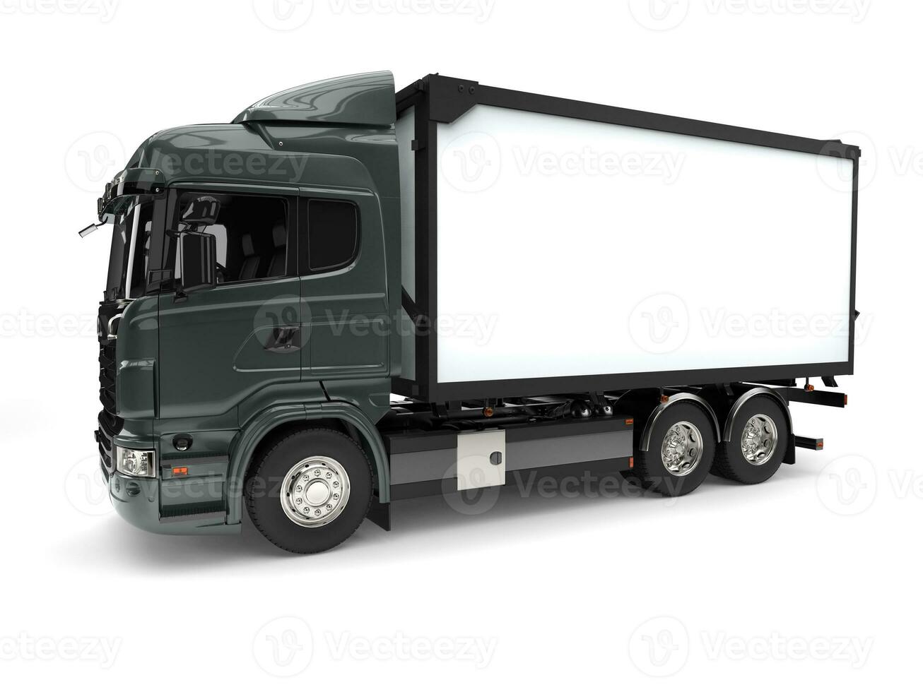 Metallic dark gray modern refrigerator truck photo