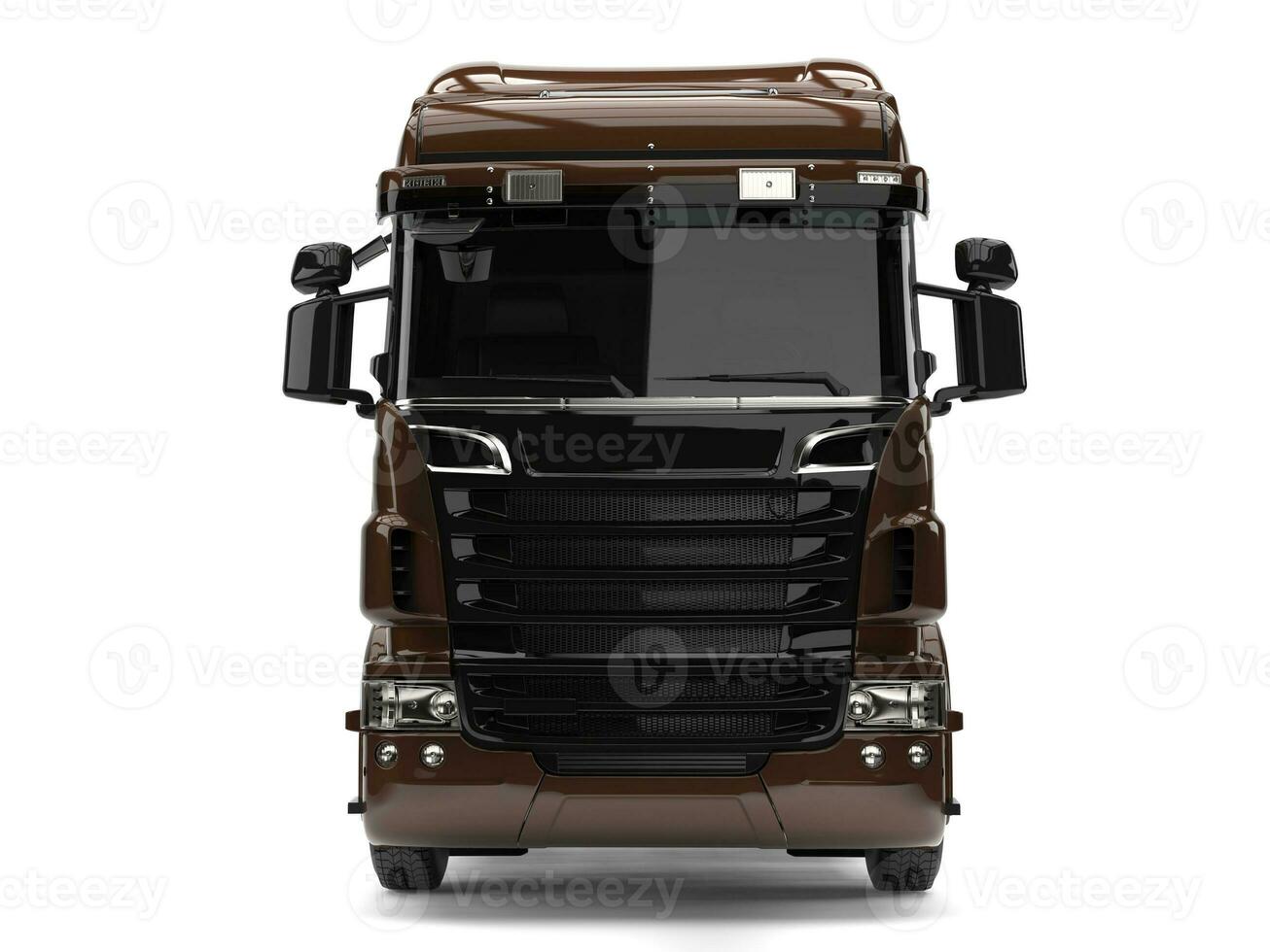 Modern dark brown heavy transport truck without a trailer - front view photo