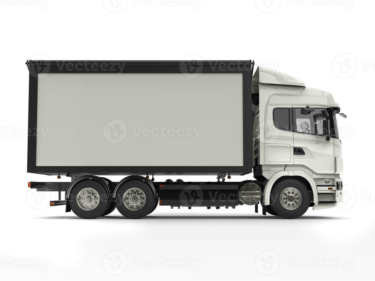 Modern white heavy transport trucks with a trailer photo