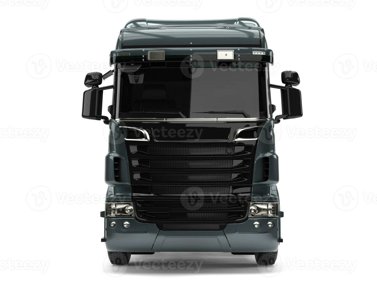 Modern metallic gray heavy transport truck without a trailer - front view photo