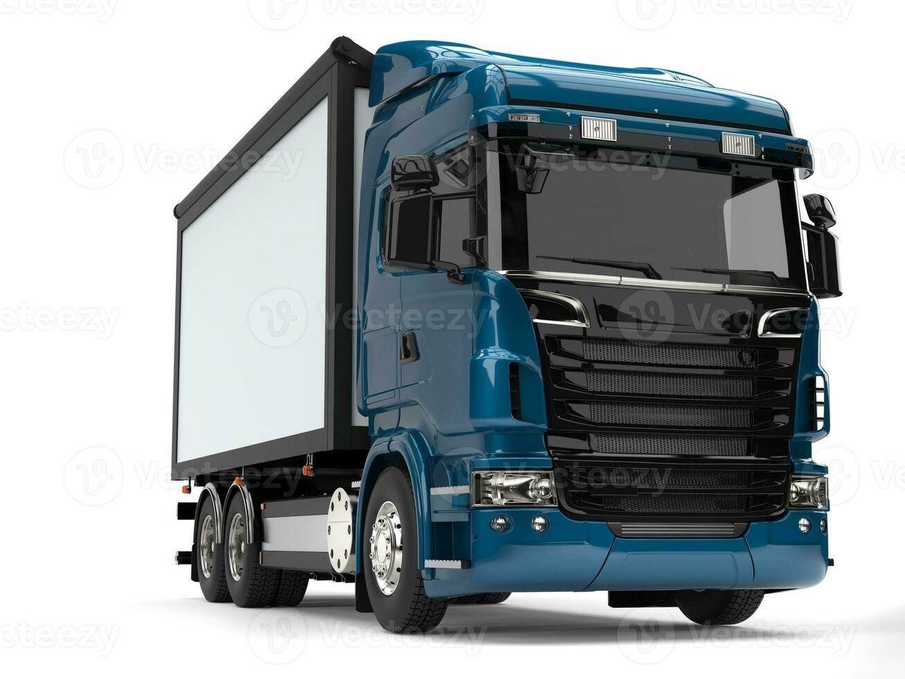 Modern metallic blue heavy transport truck photo