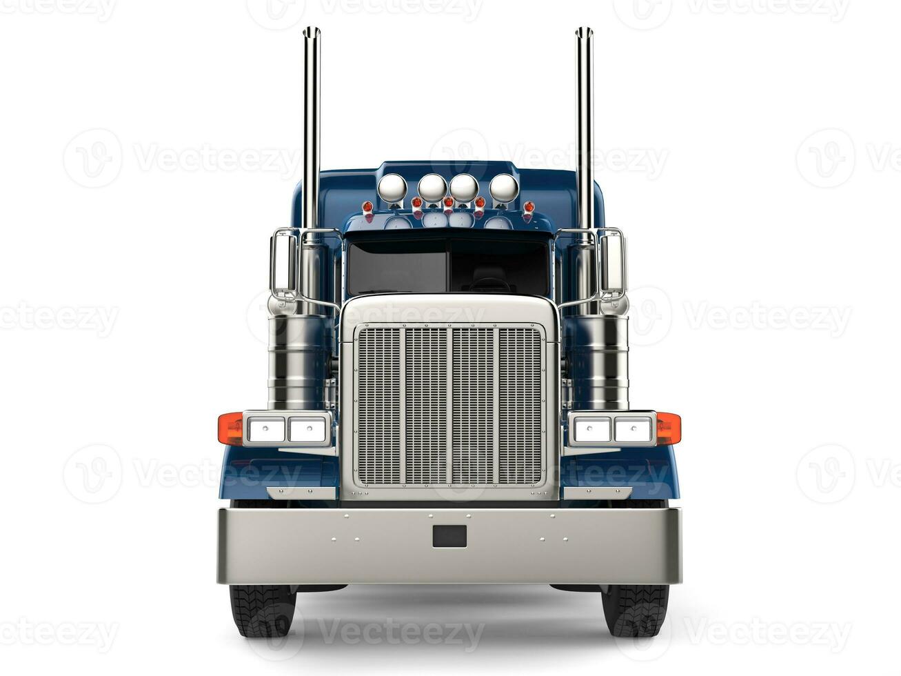 Dark blue semi - trailer truck - front view photo