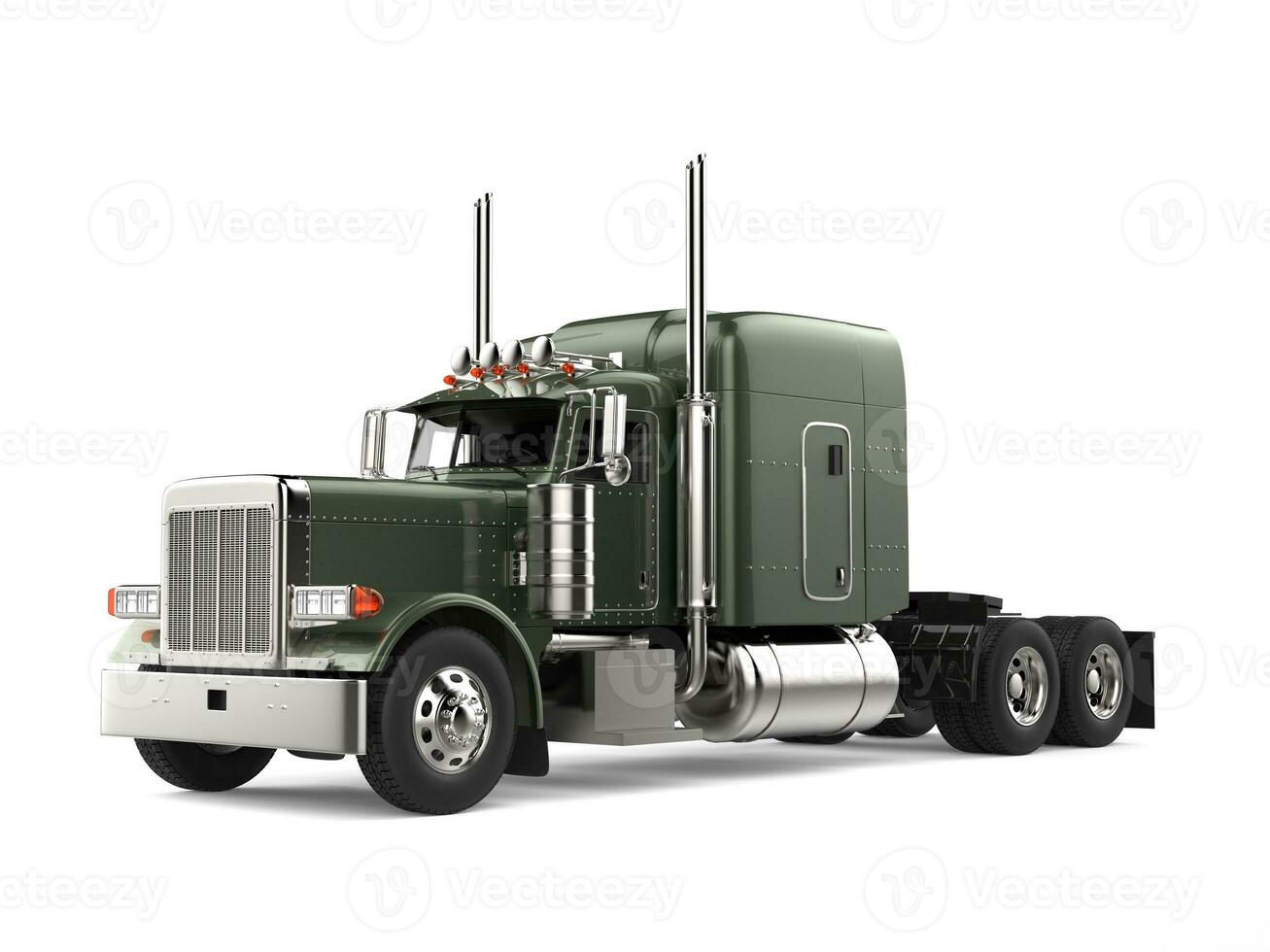 Olive green metallic big long haul truck photo