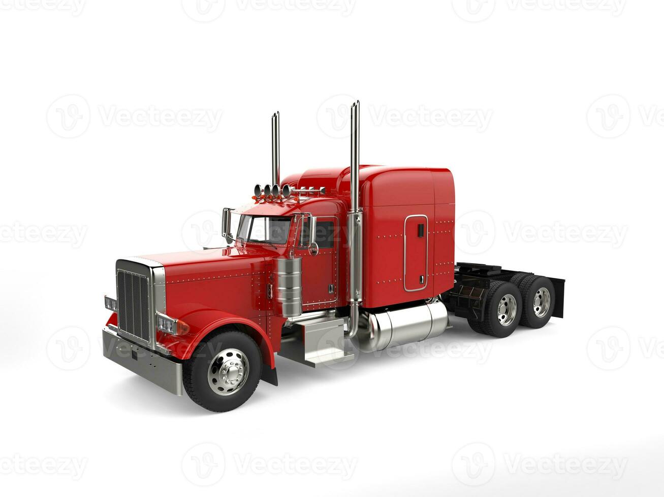 Raging red classic 18 wheeler big truck - studio lighting shot photo