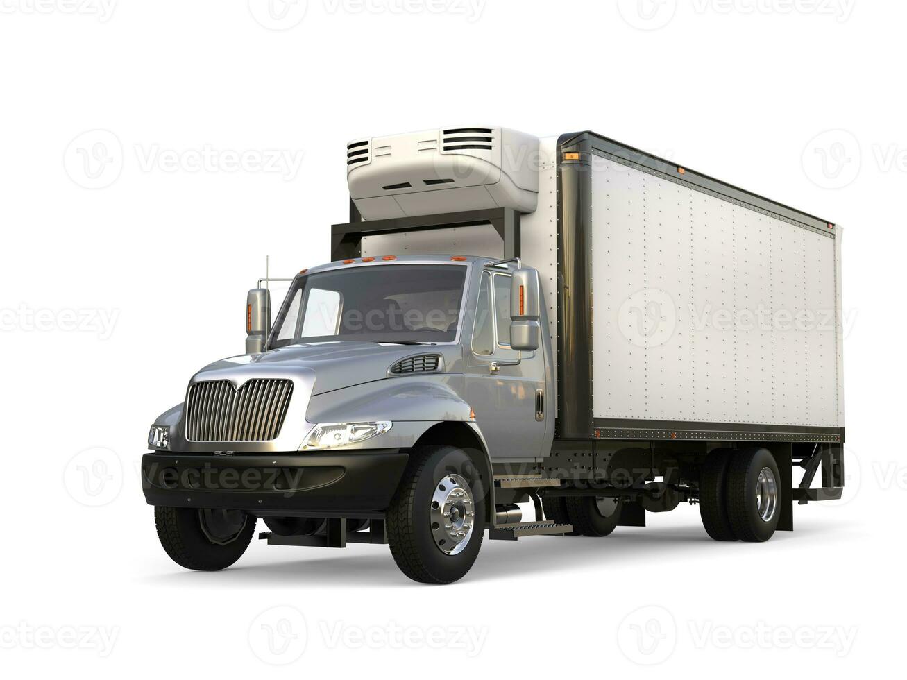 Silver refrigerator trailer truck photo