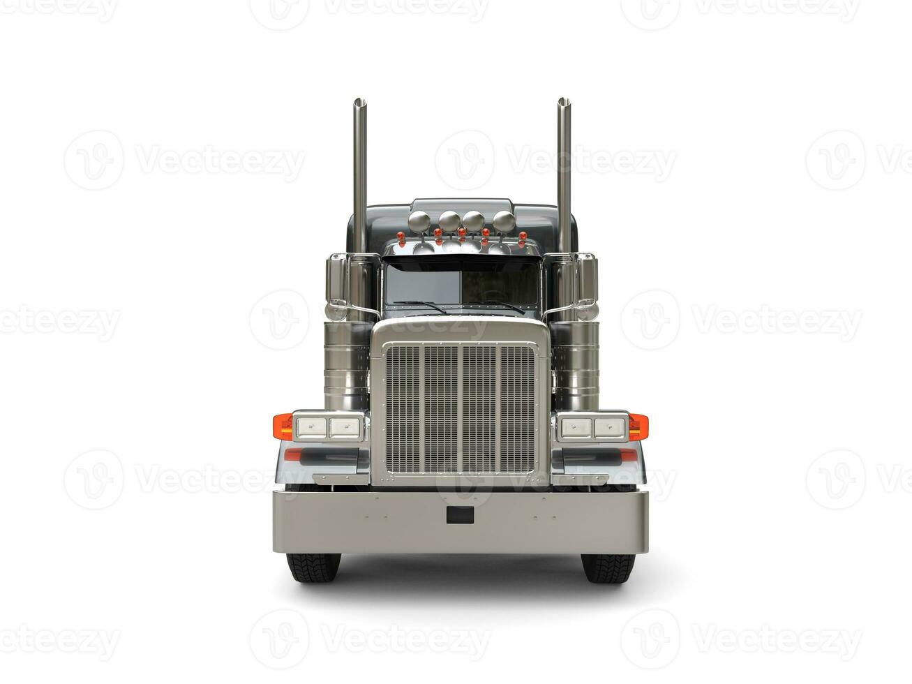 Heavy duty dark gray big truck - front view photo