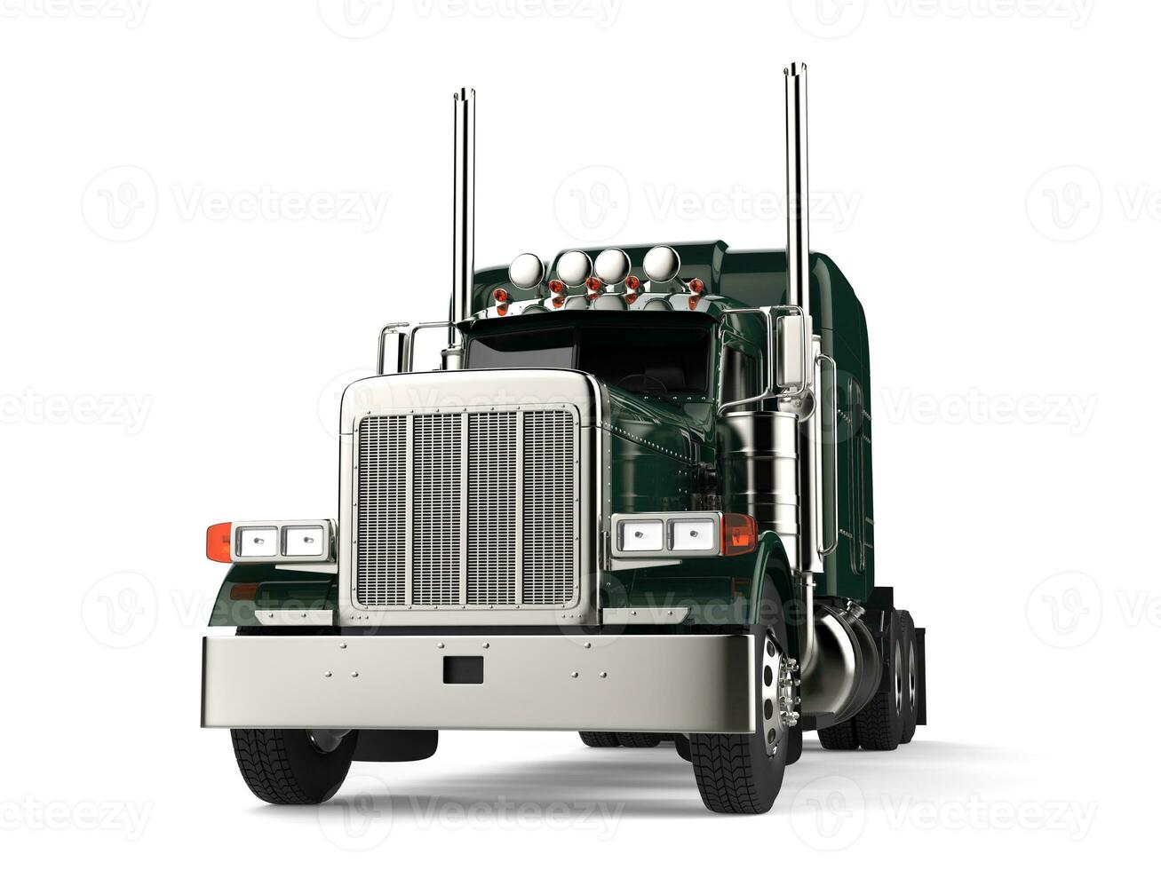 Jungle green big semi - trailer truck - front view photo