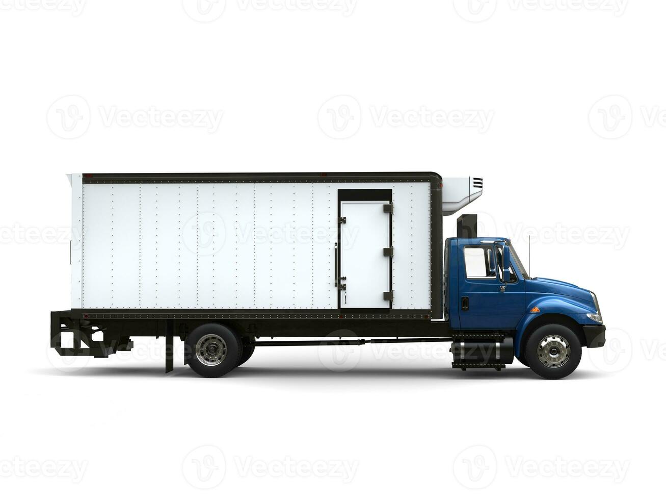 Blue refrigerator truck - side view photo