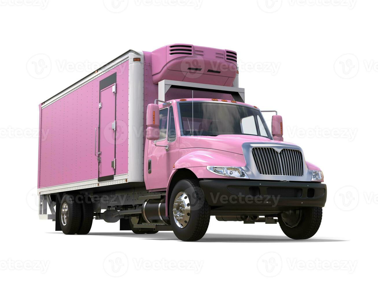 Pink cargo refrigerator truck - closeup shot photo