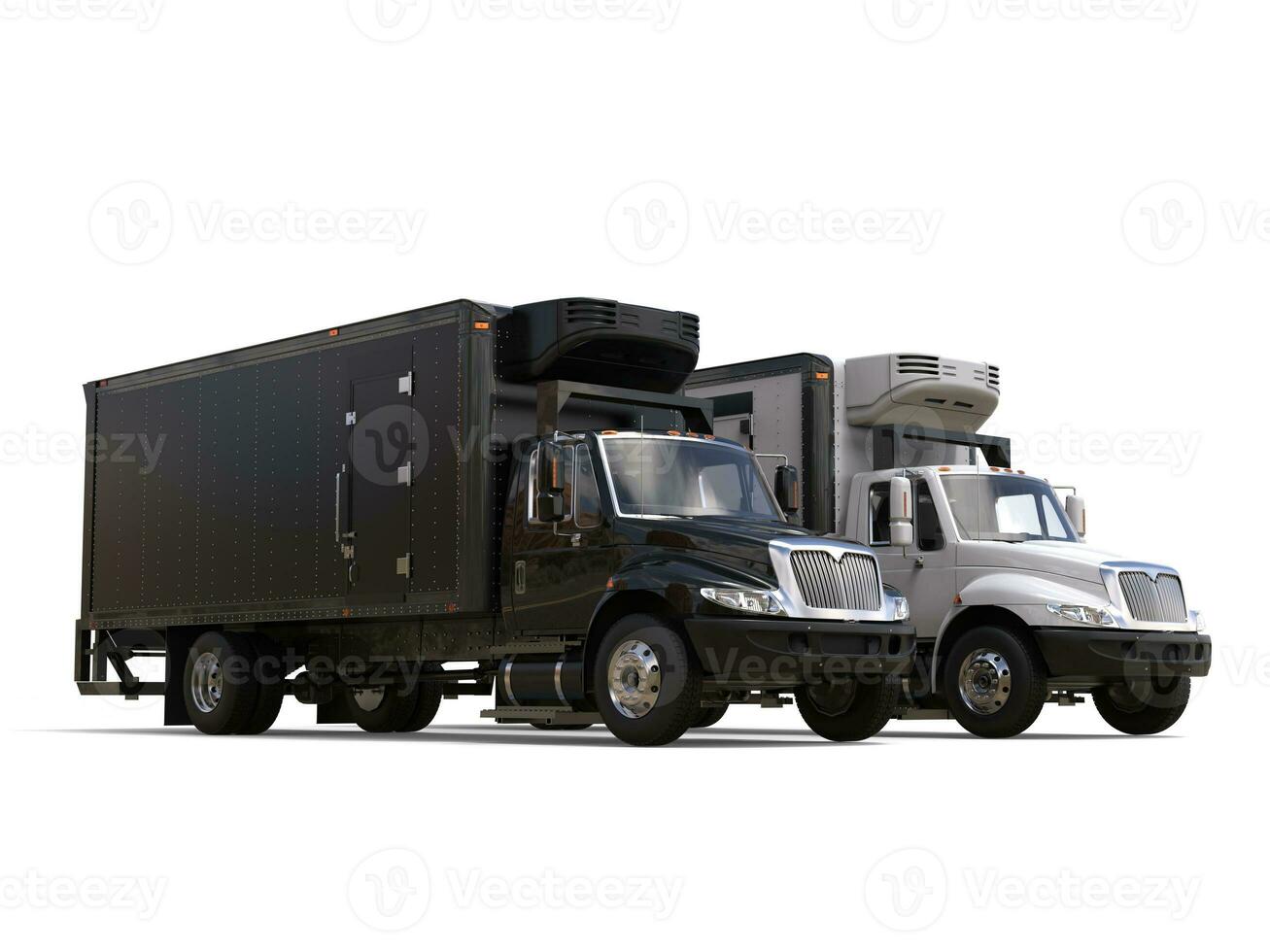 White and black refrigerator trucks - side by side photo