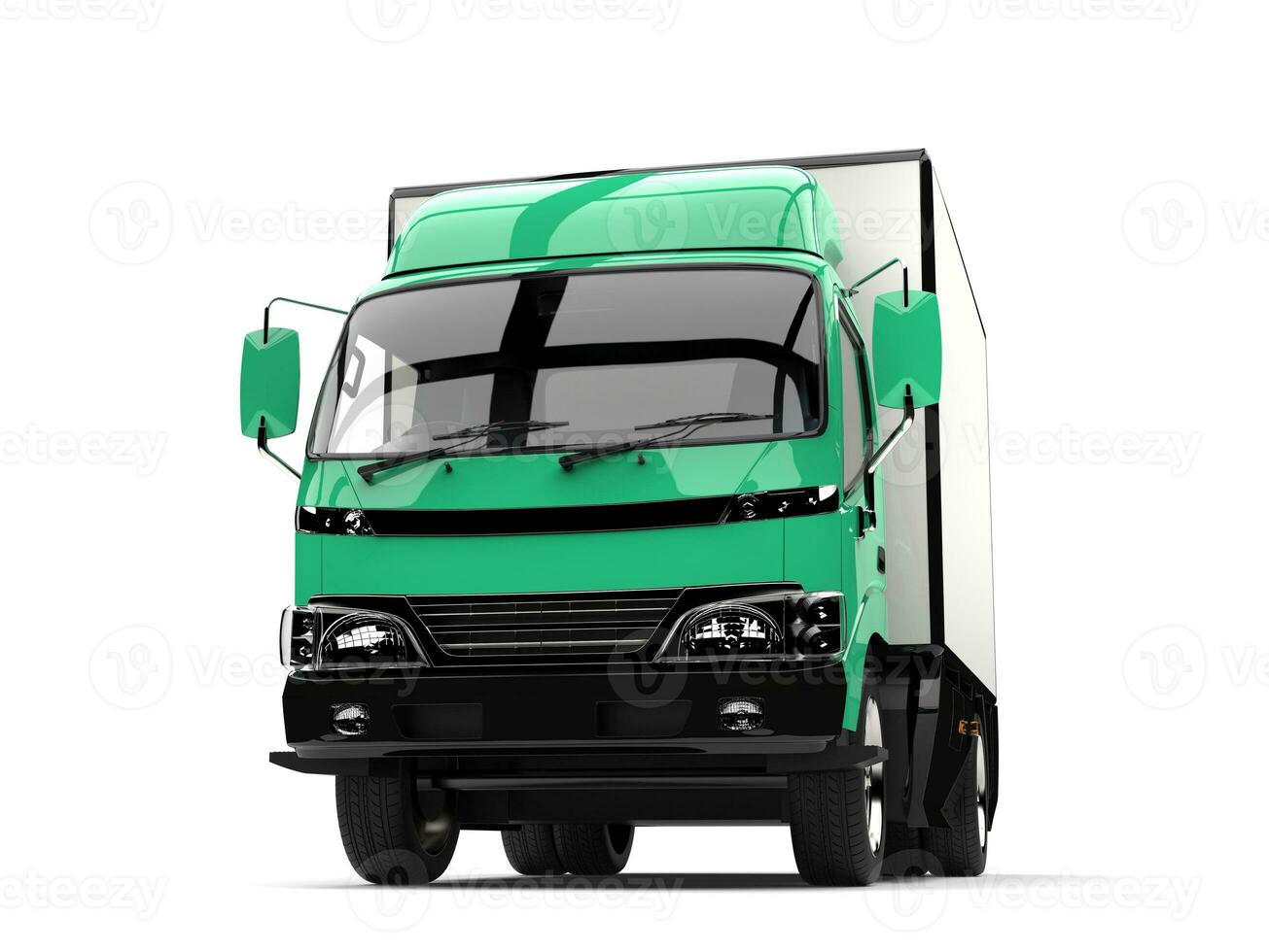 Guppie green small box truck - front view closeup shot photo